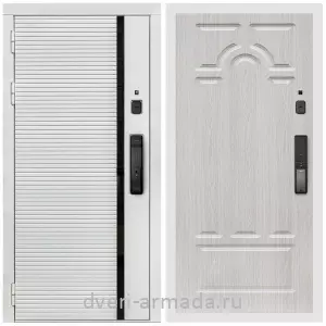 Двери оптом, Металлическая умная входная смарт-дверь Армада Каскад WHITE МДФ 10 мм Kaadas K9 / МДФ 6 мм ФЛ-58 Дуб белёный