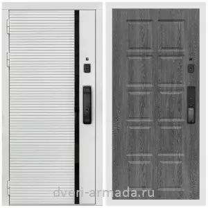 Двери оптом, Металлическая умная входная смарт-дверь Армада Каскад WHITE МДФ 10 мм Kaadas K9 / МДФ 10 мм ФЛ-38 Дуб Филадельфия графит
