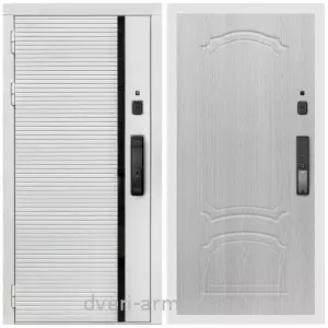 Двери оптом, Металлическая умная входная смарт-дверь Армада Каскад WHITE МДФ 10 мм Kaadas K9 / МДФ 6 мм ФЛ-140 Дуб белёный