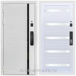Входные двери 880 мм, Умная входная смарт-дверь Армада Каскад WHITE МДФ 10 мм Kaadas K9 / МДФ 16 мм СБ-14 Сандал белый стекло белое