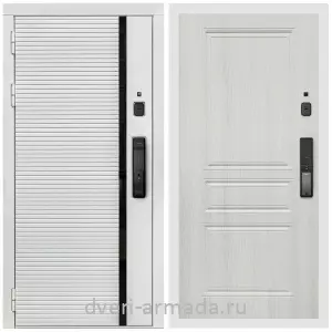 Двери оптом, Металлическая умная входная смарт-дверь Армада Каскад WHITE МДФ 10 мм Kaadas K9 / МДФ 6 мм ФЛ-243 Лиственница беж